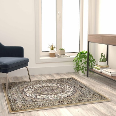 Flash Furniture Ivory 4x4 Square Traditional Persian Style Rug NR-RGB401-44-IV-GG